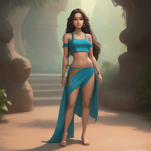 AI generated: Disney, Jasmine, ultra realistic, adult, long hair, piercing, crop top, full body
