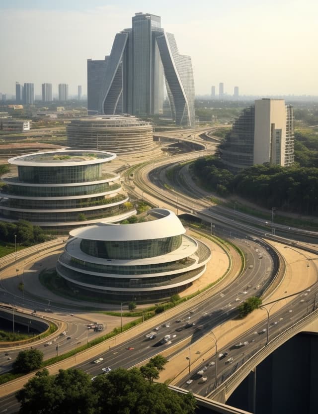AI generated: a beautiful modern urban city, with freeways, interchanges, beautiful hotels and skyscrapers, based ...
