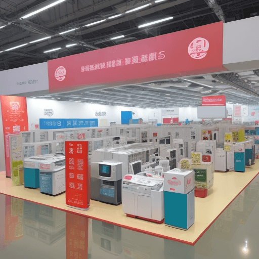 AI generated: modern city of Hong Kong, exhibition center, home appliances, baby product