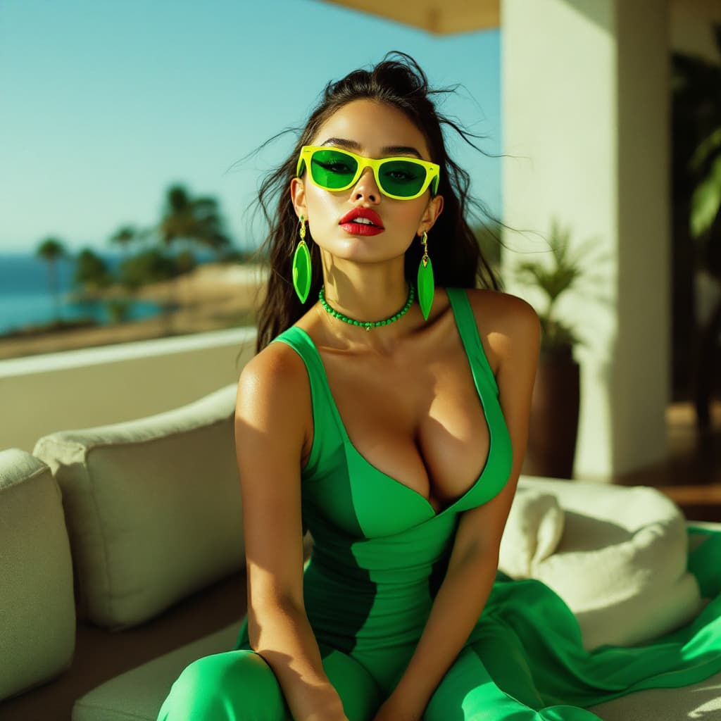 AI generated: The photograph depicts a woman wearing a beautiful green dress. It appears to be an album cover and ...