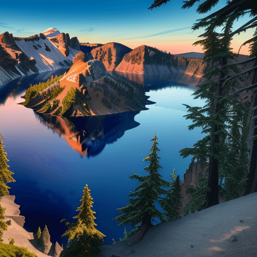 AI generated: Craft a vivid prompt that transports readers to the rim of Crater Lake, inviting them to feel the co...