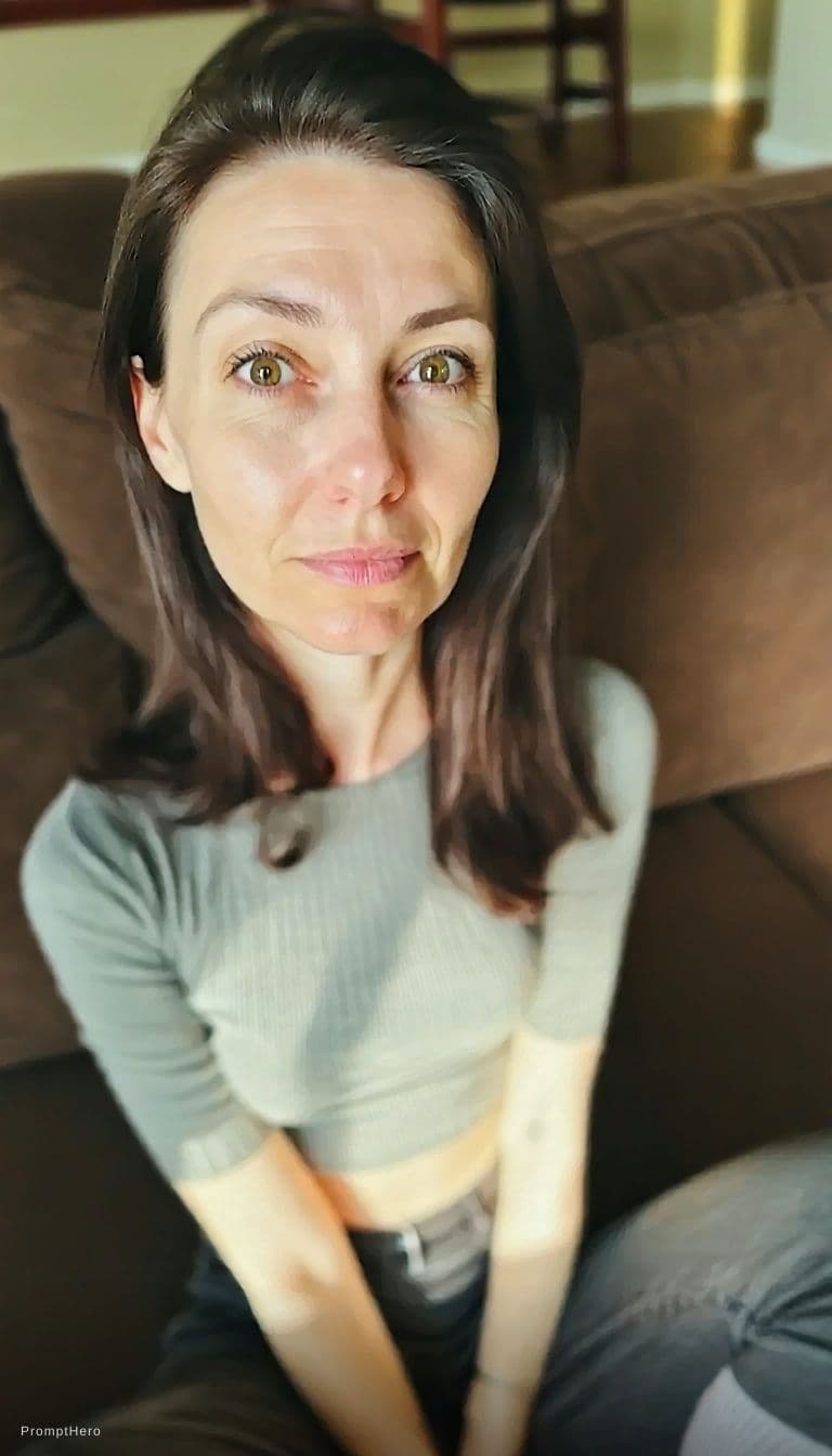 AI generated: A very ordinary iPhone selfie, of a plastic surgery customer. Augmentation to F Cup. with no clear s...