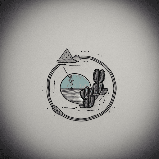 AI generated: Tattoo design that symbolically represents the concepts of  cat, cactus, trust, road, and sea in a m...