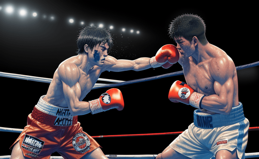 AI generated: a violent boxing match, a boxer punches a boxer in the face, anime, manga panel, masterpiece, by joj...
