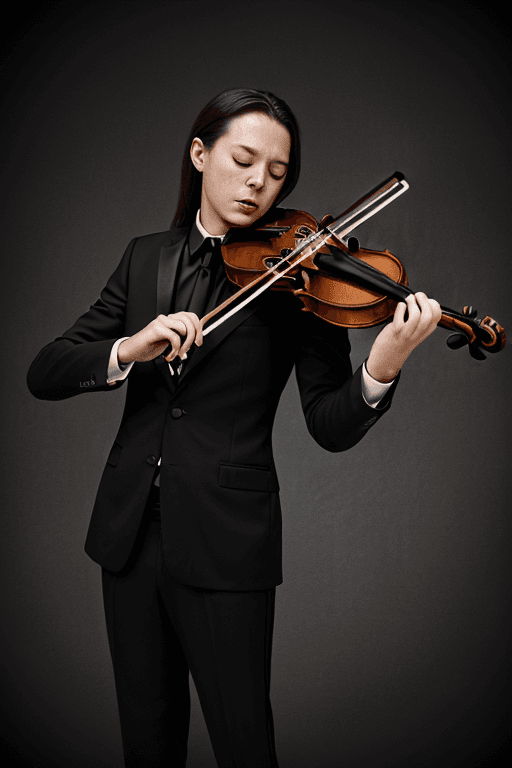 AI generated: (masterpiece), best quality, expressive eyes, perfect face, violinist, playing violin, black suit, b...