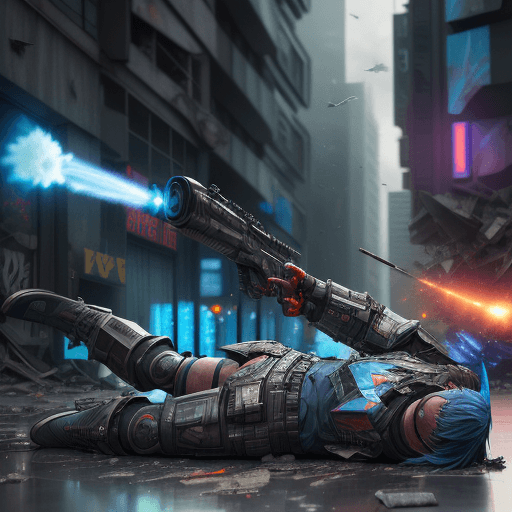 AI generated: photorealistic, detailed flying debris, urbanpunk, more colorful, Optimus Prime fighting at war, lyi...