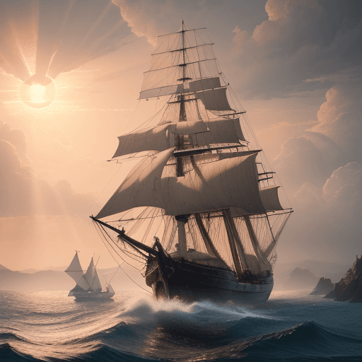 AI generated: Photo of a ultra realistic sailing ship, dramatic light, pale sunrise, cinematic lighting, battered,...
