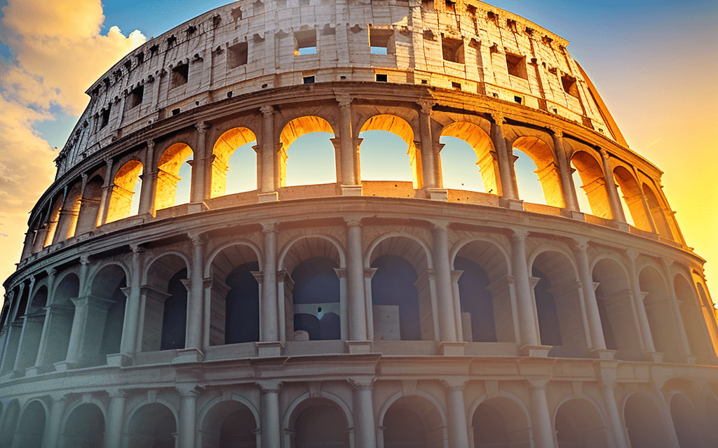 AI generated: ITALIAN COLOSSEUM, LEANING TOWNER OF PISA AND AMALFI TOGETHER IN ONE PHOTO, SUMMER GOLDEN HOUR, ULTR...