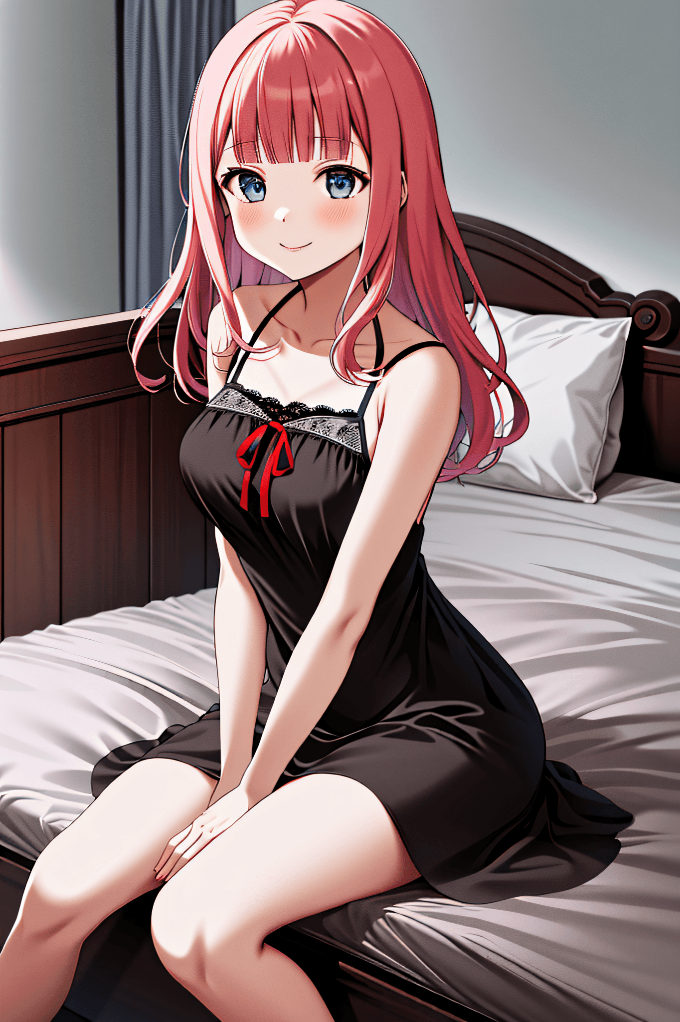 AI generated: masterpiece, high quality, best quality, woman, sweater, off shoulder, headphones, on bed, blush, si...