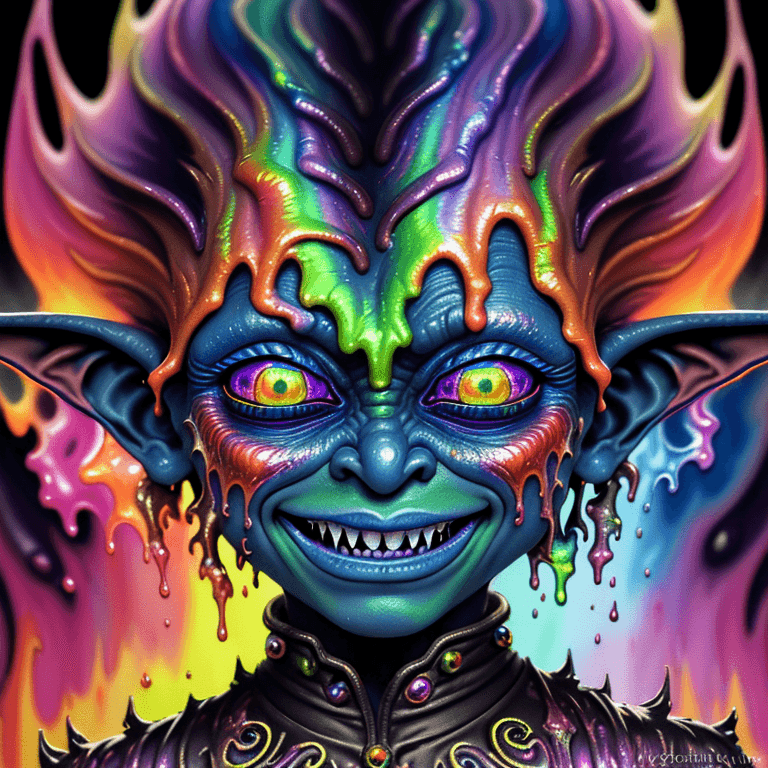AI generated: Mistic goblin with exploding iridescent foil lava melting from goblin highly detailed, details, made...