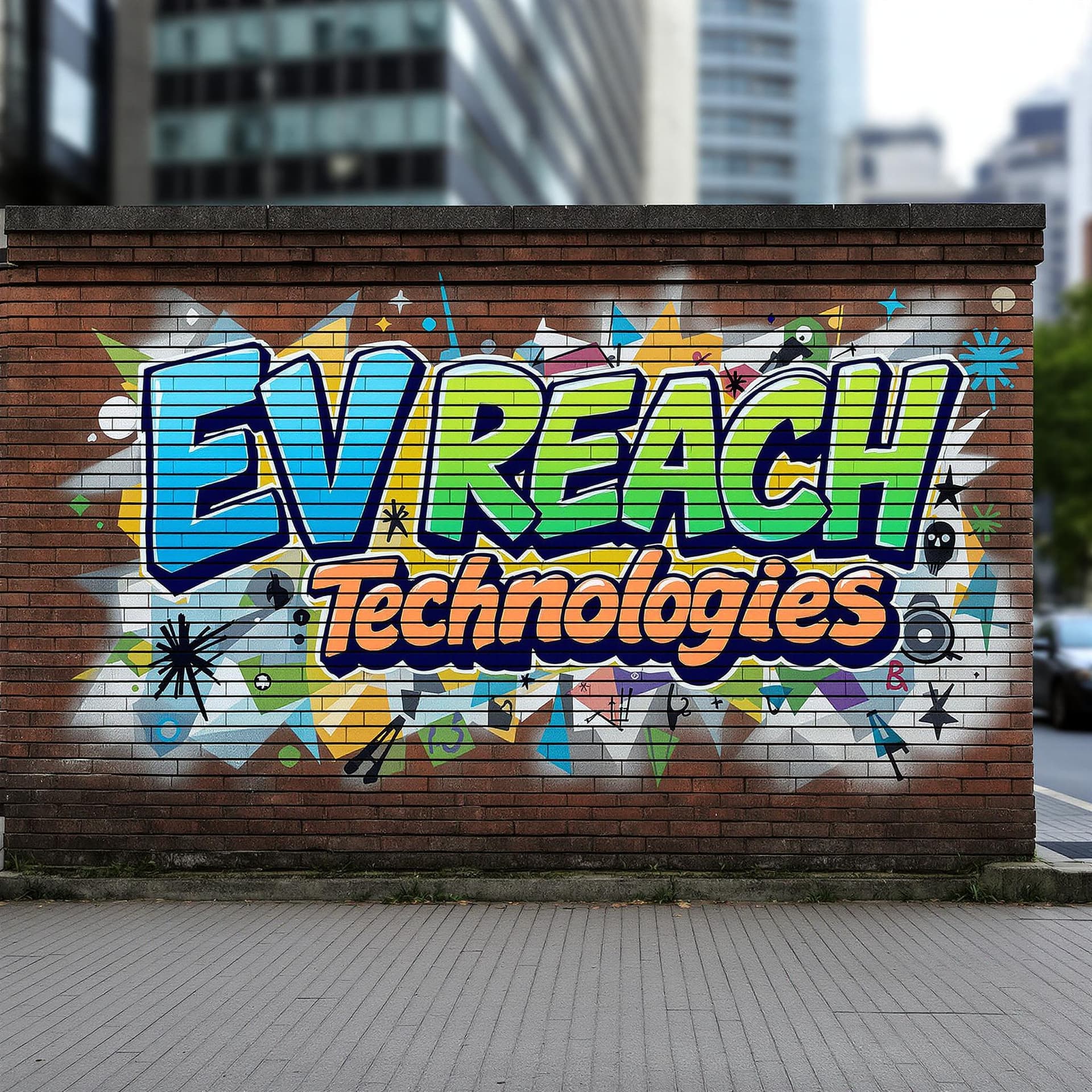 AI generated: Create a vibrant graffiti art on a brick wall in a busy urban environment. The graffiti features two...