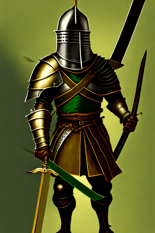 AI generated: painting of a knight holding a sword, in the style of subdued color palette, high detail, character ...