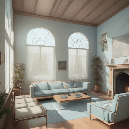 AI generated: High resolution photography interior design, dreamy sunken living room conversation pit, wooden floo...