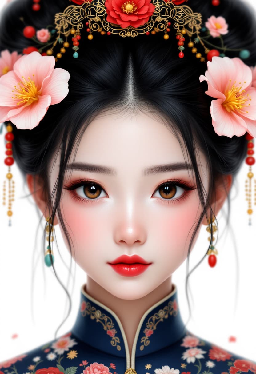 AI generated: A highly detailed digital painting depicts a young girl with an intense, focused expression, looking...