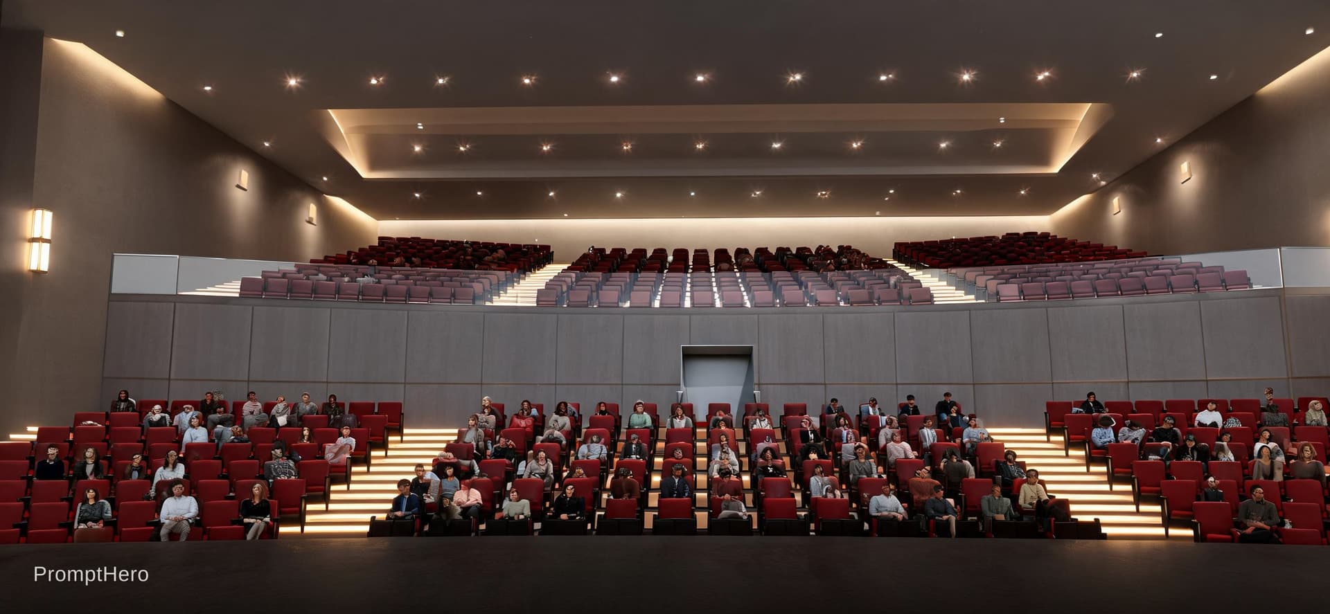 AI generated: create a modern interior of the given auditorium in 3d realistic render image, alson add some detail...