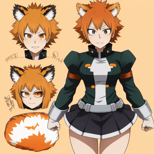 AI generated: anime female character design, my hero academia, MHA, BNHA, Hero costume, tiger ear and tail, short ...