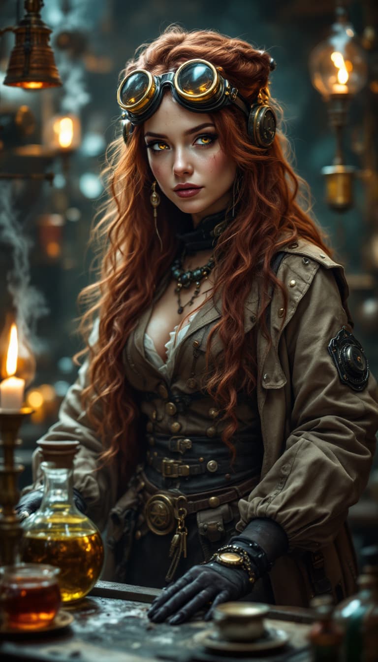 AI generated: A brunette blonde as a brilliant and resourceful scholar with long, dark auburn hair, often styled i...