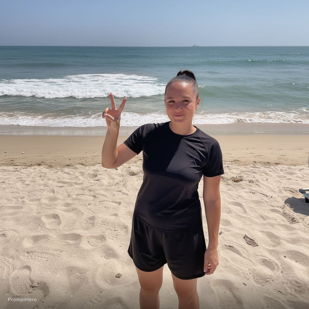 AI generated: dress her in a black bikini on the beach