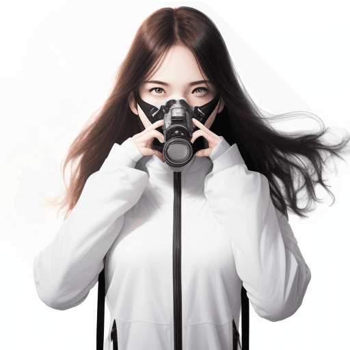 AI generated: Photograph of a female model, white background,flare all over her face, invisible --ar 4:5 --s 50 --...