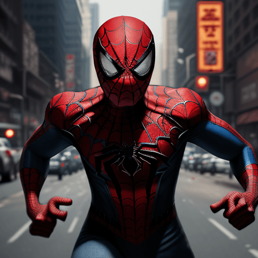 AI generated: SpiderMan movie poster, in the style of dynamic and exaggerated facial expressions, Panasonic Lumix ...