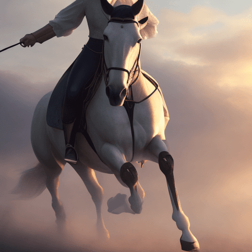 AI generated: photo of dressagriding, dramatic light, pale sunrise, cinematic lighting, battered, low angle, trend...