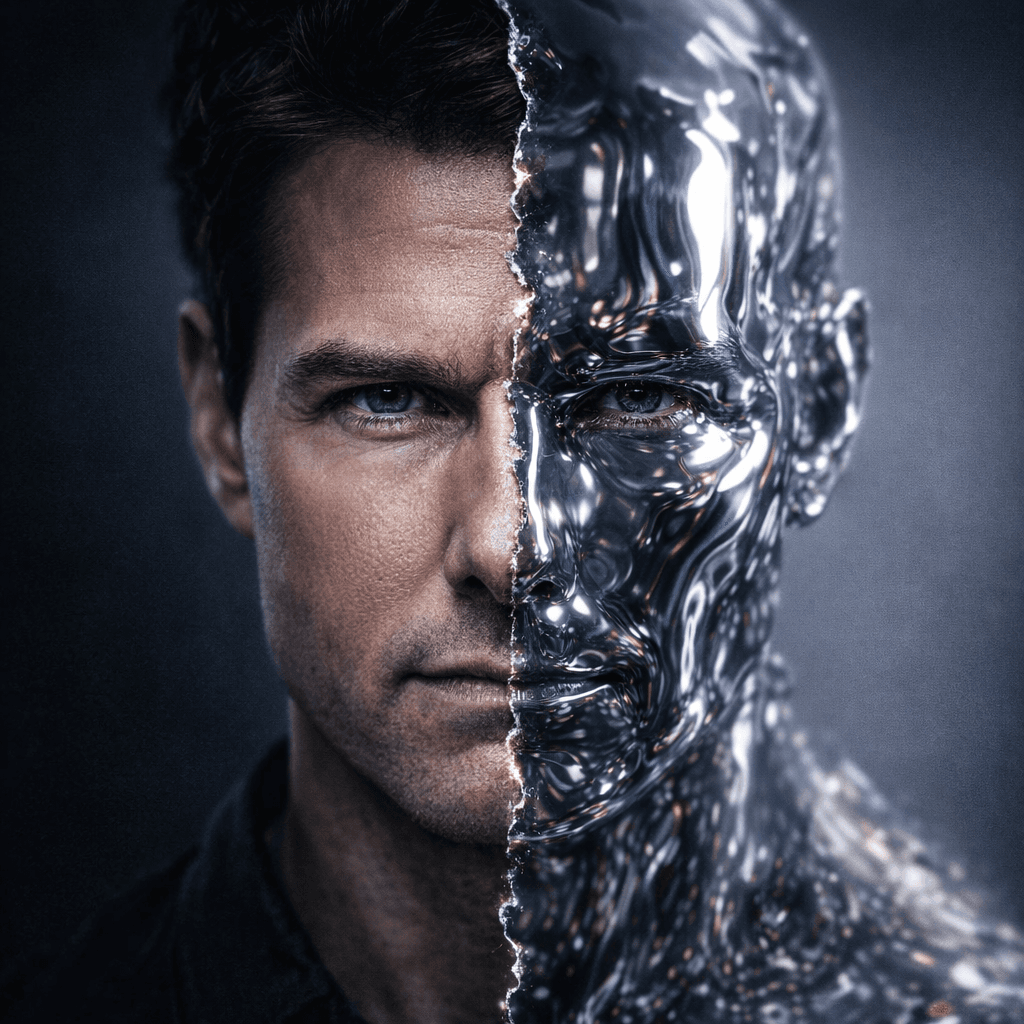 AI generated: 
  "subject": {
    "name": "Tom Cruise",
    "pose": "front-facing close-up",
    "expression":...