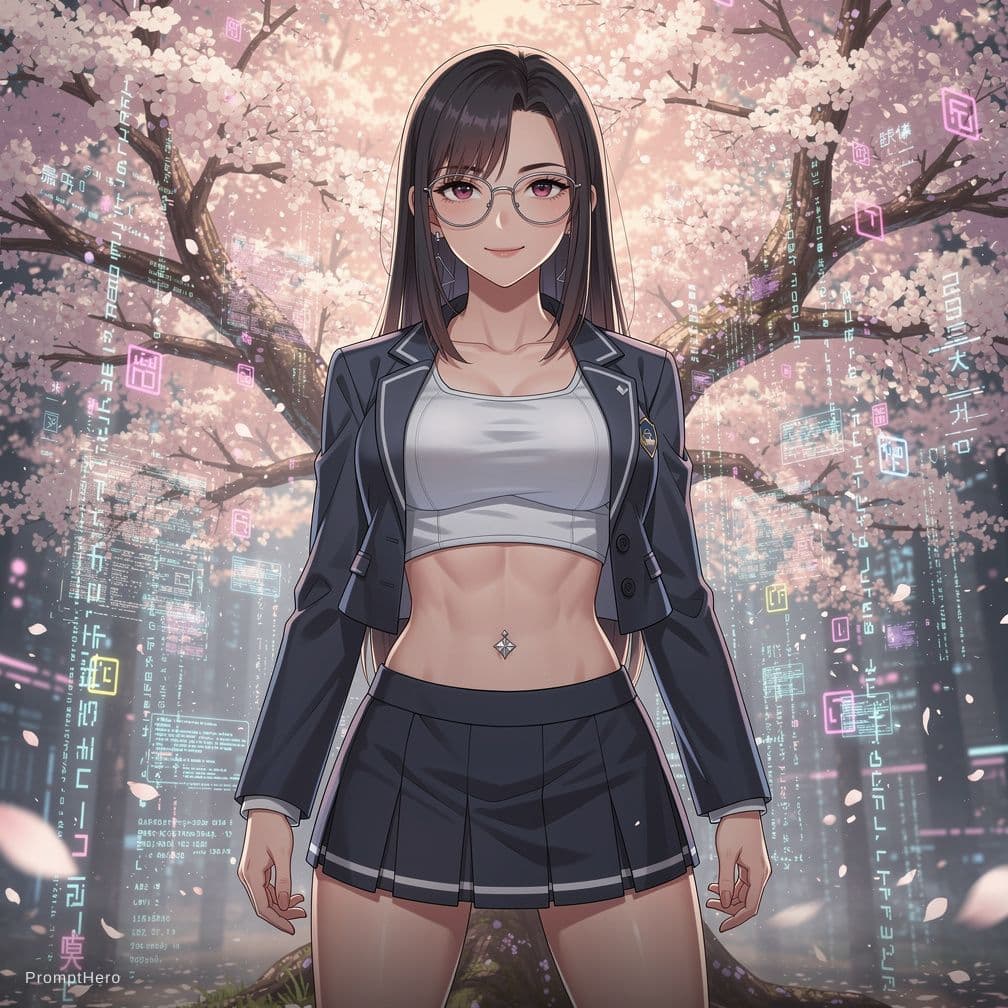 AI generated: 17 year young niji anime asian girl, very sultry look, so hot girl, beautiful charismatic girl, so h...