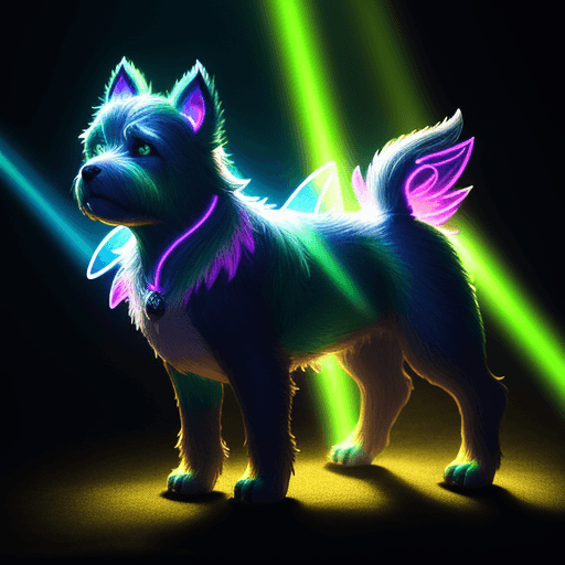 AI generated: fantasy  cain terrier made of neon rays, ultra detailed, fairy lighting, photorealistic, bright colo...