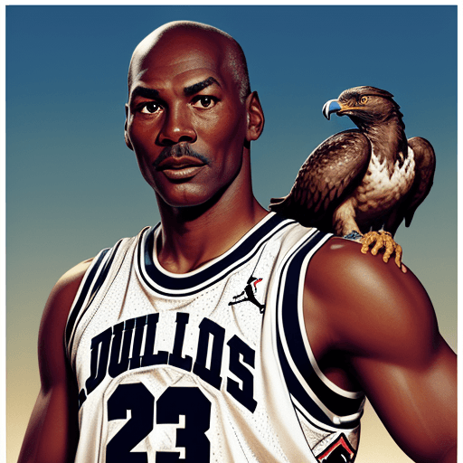 AI generated: Micheal Jordan with a Warhawk on his shoulder, on his jersey "UWW"
