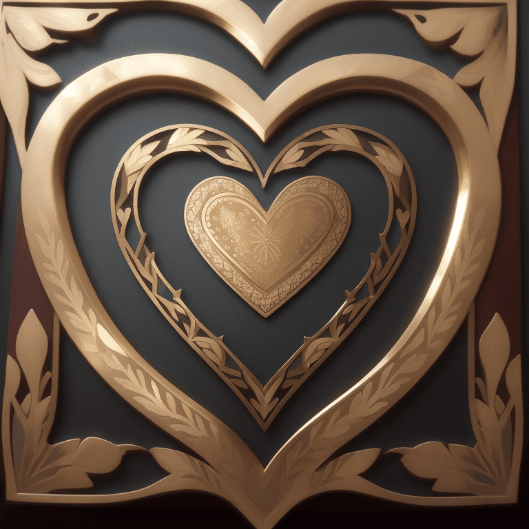 AI generated: Gold silver iron inlay work, heart,  photographic cinematic