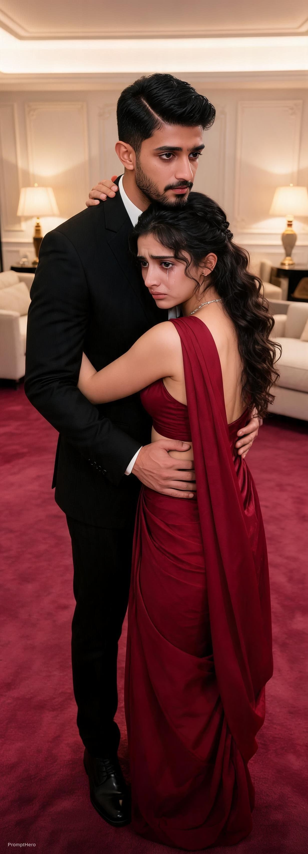 AI generated: full body view  of most beautiful european couple as most beautiful indian couple, most beautiful gi...