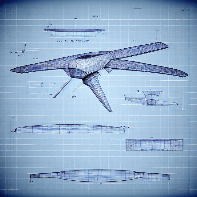 AI generated: technical drawing, blueprint, schematic::1.5 dron  fighter ,papiro paper background, detailed --s 12...