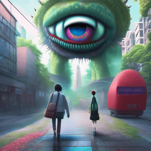 AI generated: Hyper realistic eye level exterior photo of a Commute to work monster, realisic, (((mystery))), 
 fa...