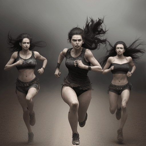 AI generated: photograph of women running, in the style of intense gaze, hauntingly beautiful, richly layered, exp...
