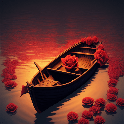 AI generated: A rose in a boat, floating in hell
