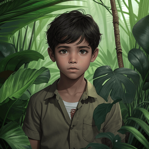 AI generated: A boy in the jungle 