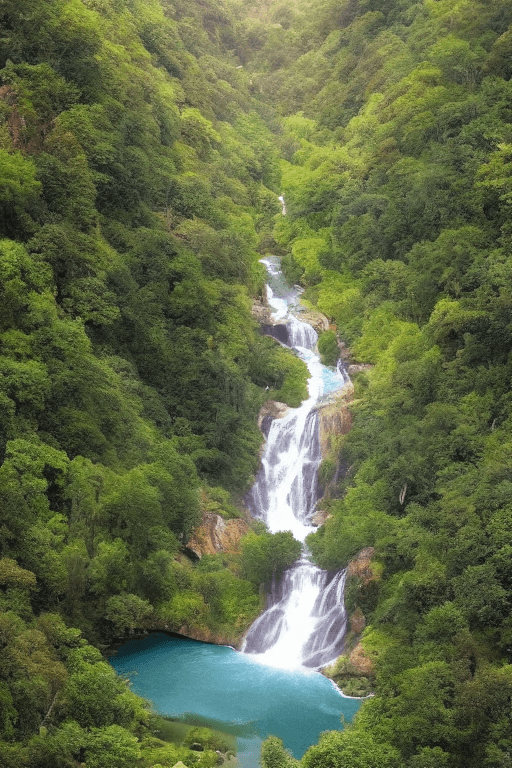 AI generated:  A breathtaking scene of a valley adorned with numerous cascading waterfalls. The water flows gracef...