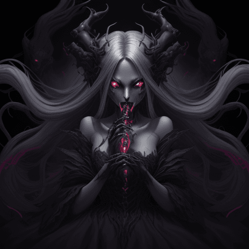 AI generated: Her signature monster is a dark fiend named "Echoflux, the Cursed Melody". It has a haunting, ethere...