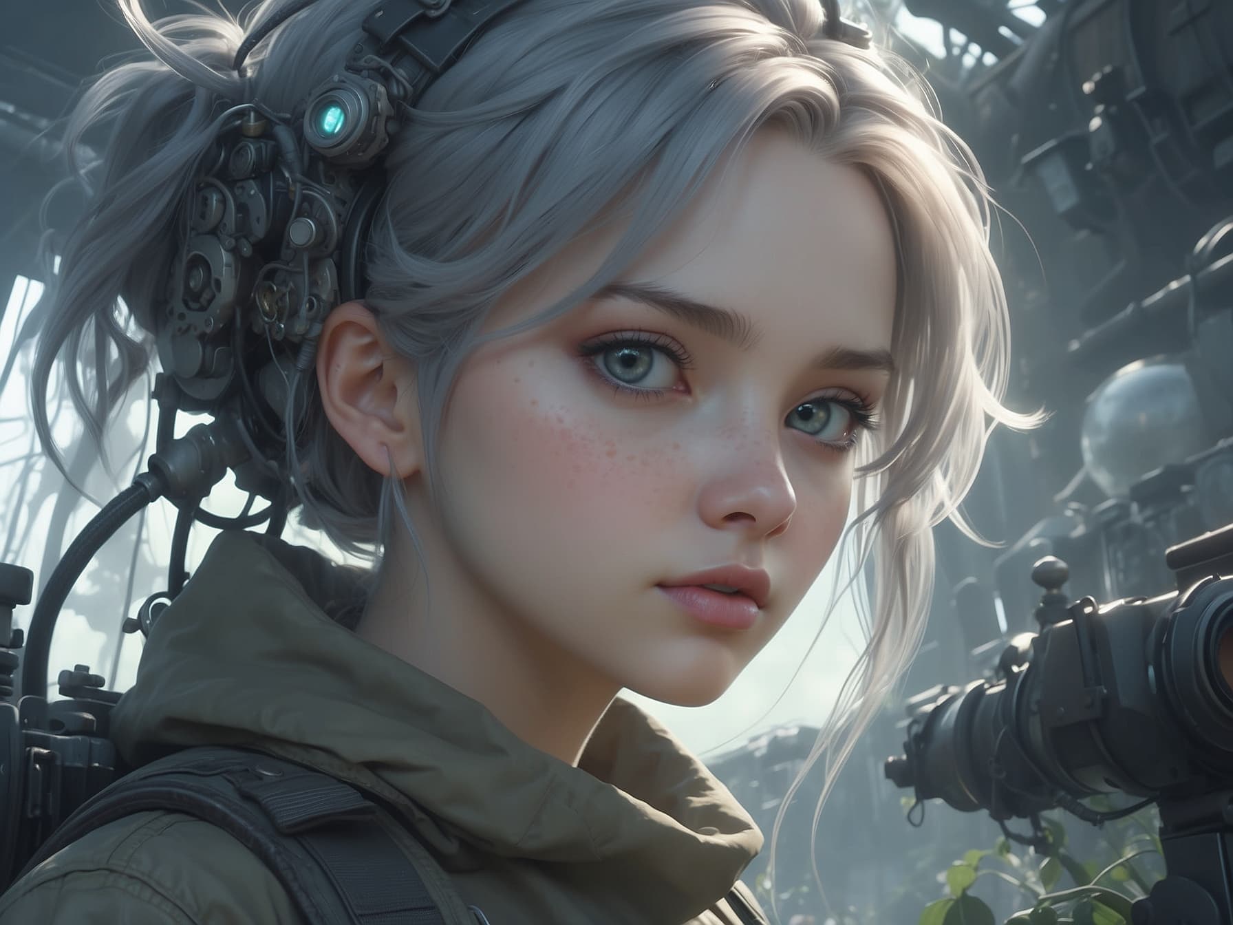 AI generated: a close up of a person with a camera, a photorealistic painting by Kanō Naizen, cgsociety, computer ...