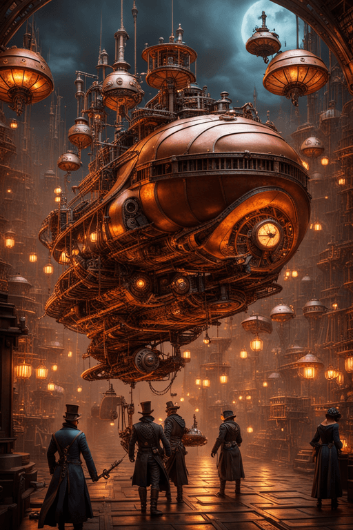 AI generated: A digital masterpiece of a steampunk-themed miniature world. Tiny airships cruise through the intric...