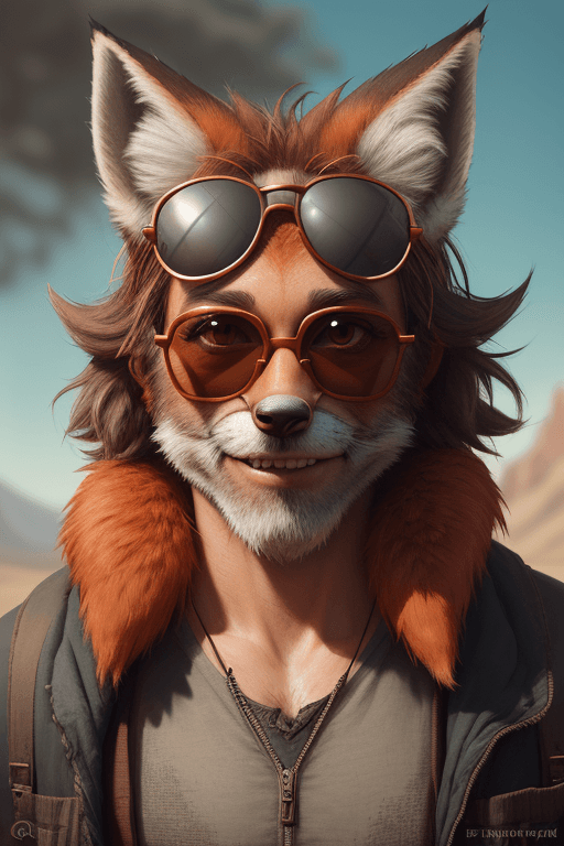 AI generated: highly detailed matte painting stylized three quarters portrait of an anthropomorphic rugged happy f...