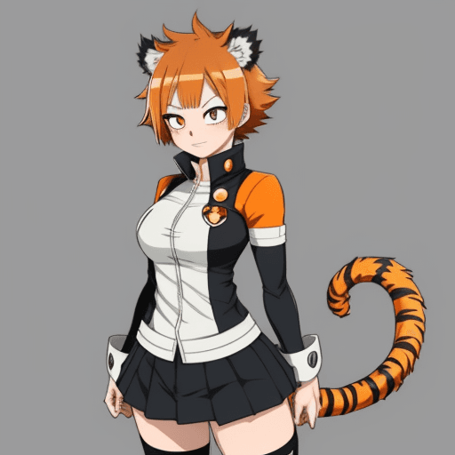AI generated: anime female character design, my hero academia, MHA, BNHA, Hero costume, tiger ear and tail, short ...
