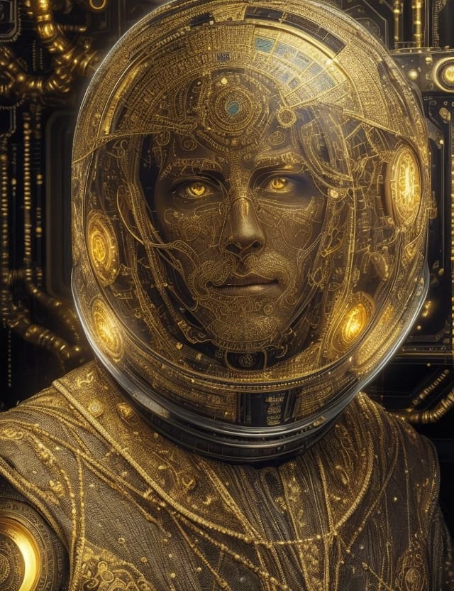 AI generated: fantacy game, A man in quantum computer, every intricate detail radiates opulence amid advanced tech...