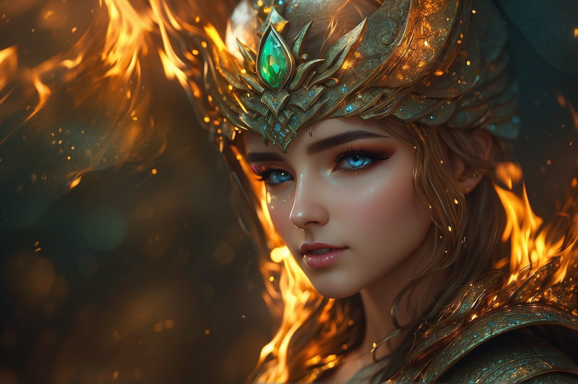 AI generated: Fantasy portrait, ultra detailed photograph of elf woman wearing elf armor with, deep shiny forest o...