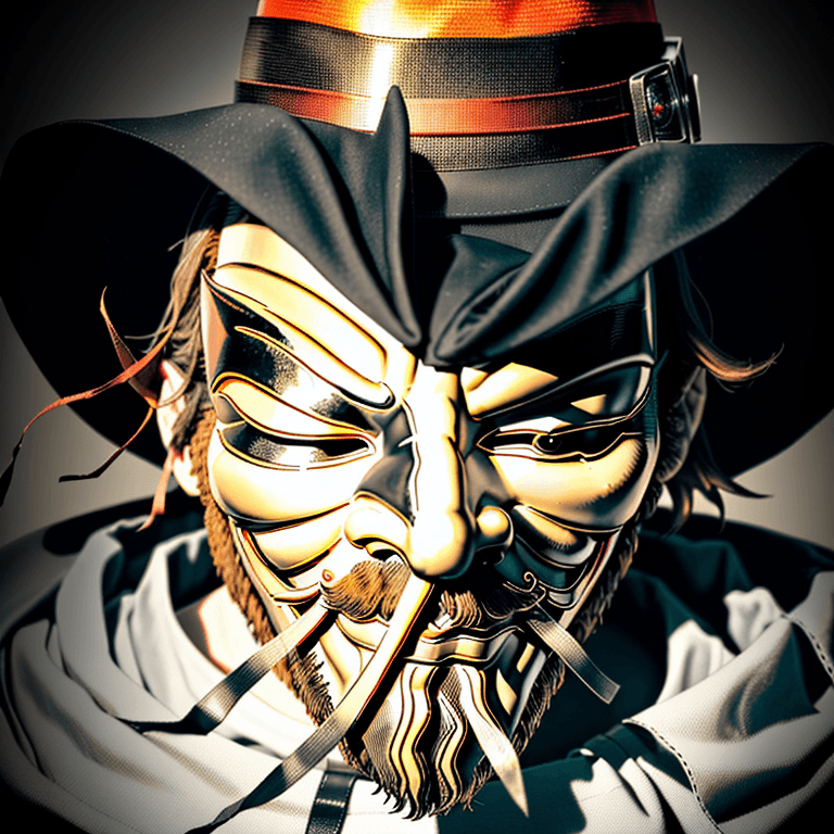 AI generated: The image features a person wearing a Guy Fawkes mask, also known as the V for Vendetta mask, and a ...