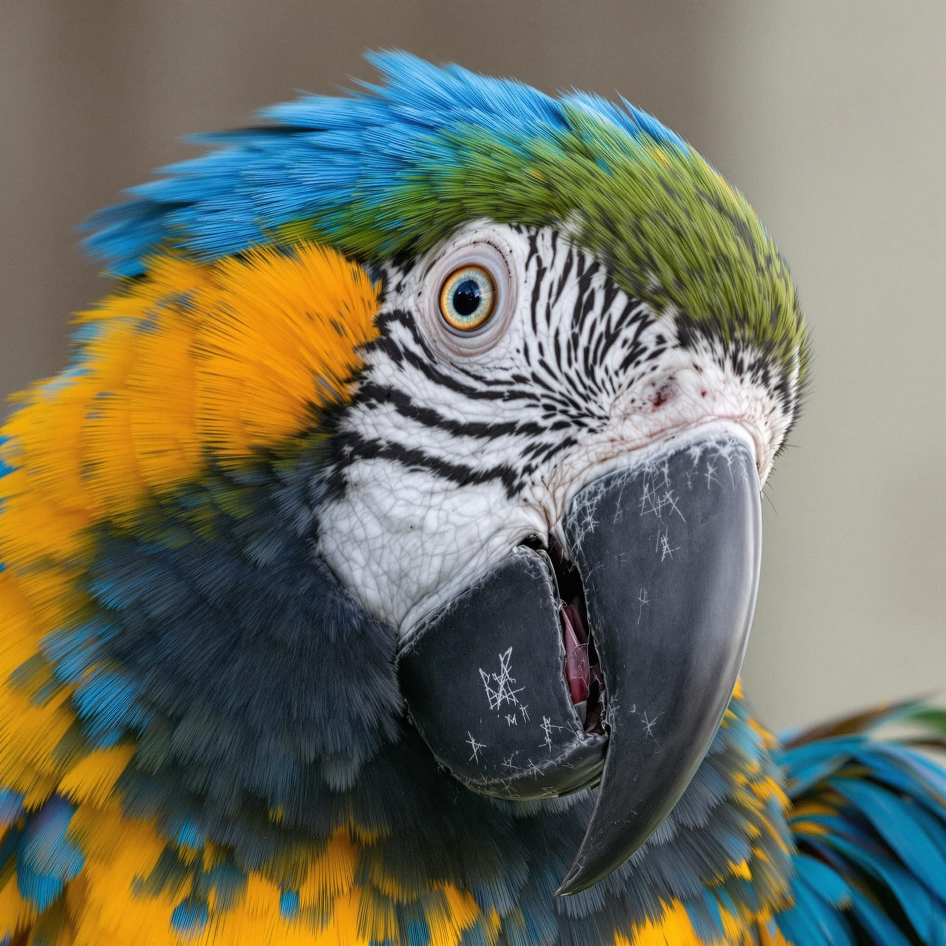 AI generated: The image is a detailed, close-up photograph of a macaw parrot. The bird's feathers are a vibrant di...