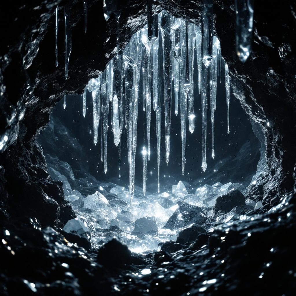 AI generated: photographic, ultrarealistic, ubsurdres, close up of a pitch black cavern, filled with sparkling  cr...