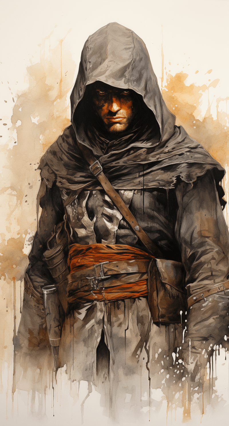 AI generated: simple pencil sketch of an assassin by Odilon Redon, in the style of Assassins Creed, noticeable cha...