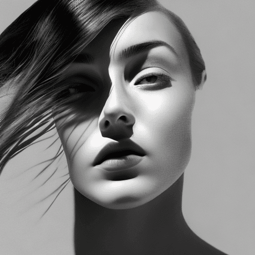 AI generated: high-resolution photograph, woman, stunning use of shadows, in the syle of crisp lines and forms,  U...