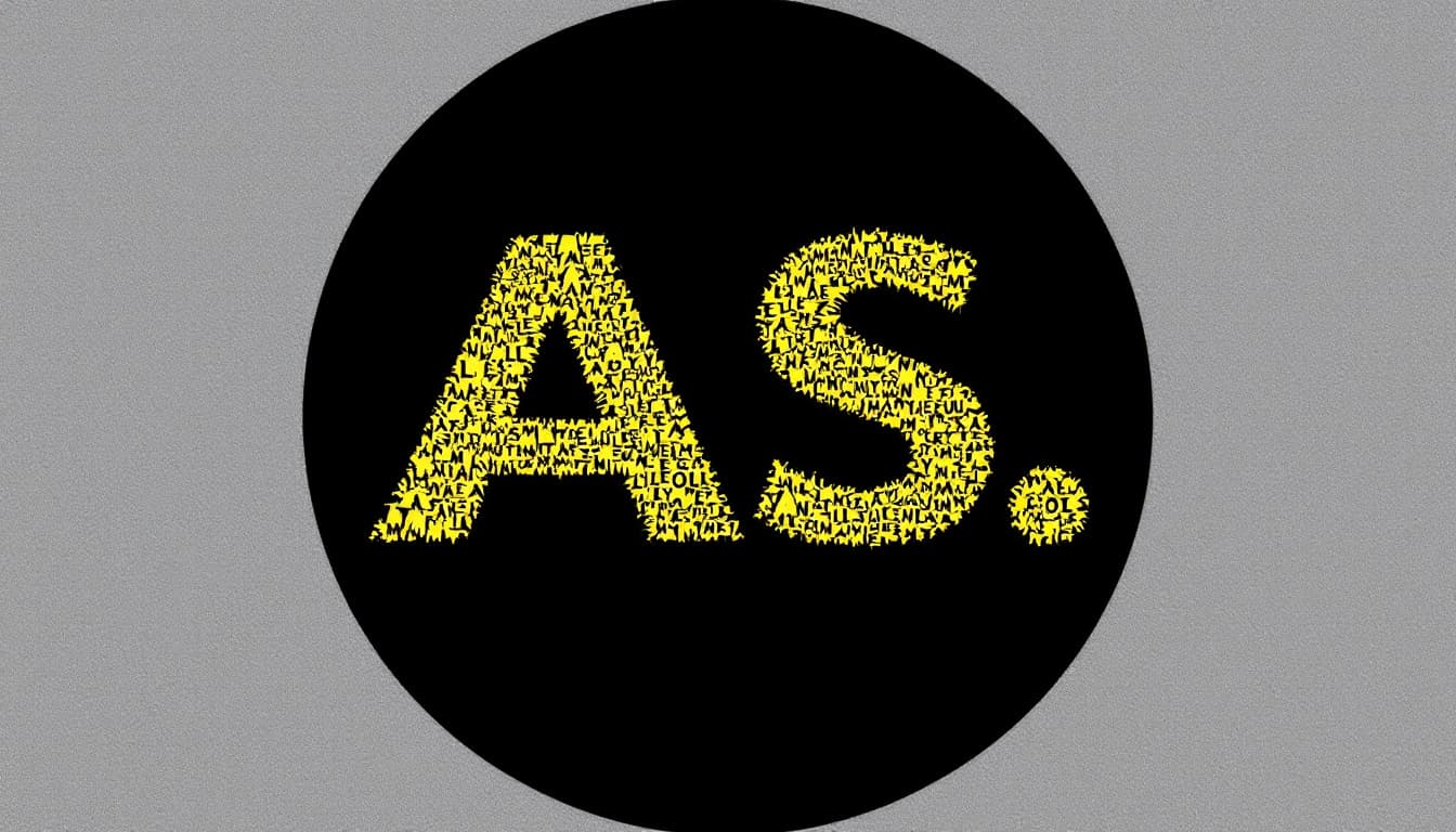 AI generated: YELLOW LETTERS A.S. ARE EVENLY DISTRIBUTED IN A BLACK CIRCLE.